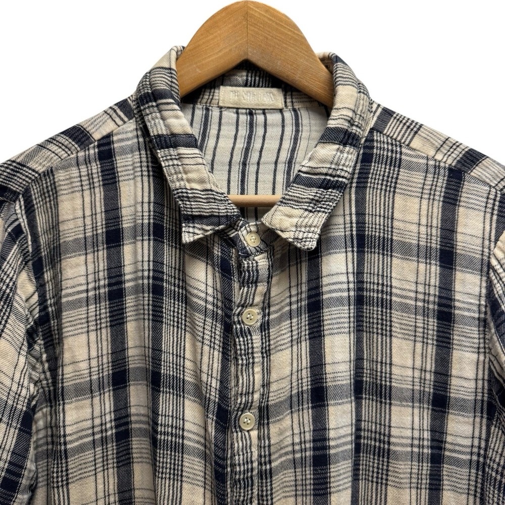CP Shades Mens Sz Large Cream/Black Glen Plaid Lightweight Flannel Shirt USA euc